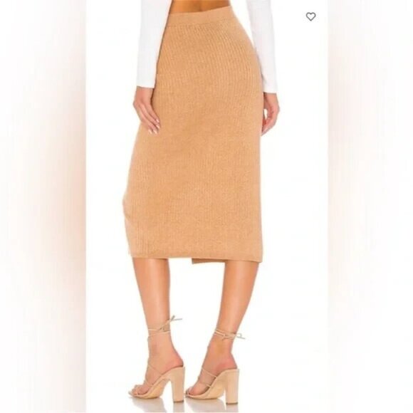 Free People‎ Skyline Midi Ribbed Front Slit Stretchy Skirt in Tan Size Small - Picture 2 of 8